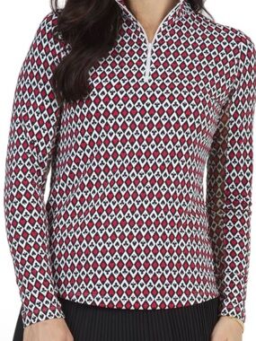 IBKUL CASINO ROYALE RED BLACK Long Sleeve Mock Golf Shirt M